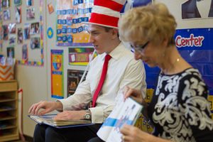 Brian and Linda Mackey Dr. Seuss Braille book reading session to students of Small World Preschool at Faith Presbyterian Church in Medford on February 28, 2017.
